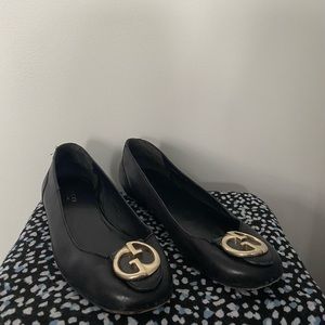 Vintage Gucci Black Leather Ballet Flats